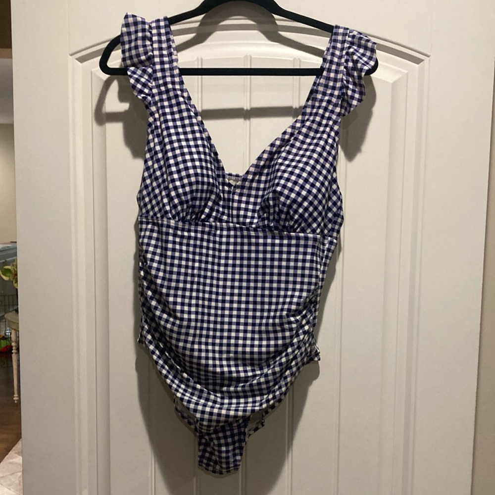 Kona Sol Navy and White Checkered Swimsuit